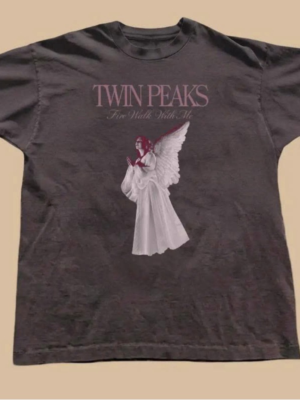 Charcoal Short Sleeve Tee with Twin Peaks Angel Graphic
